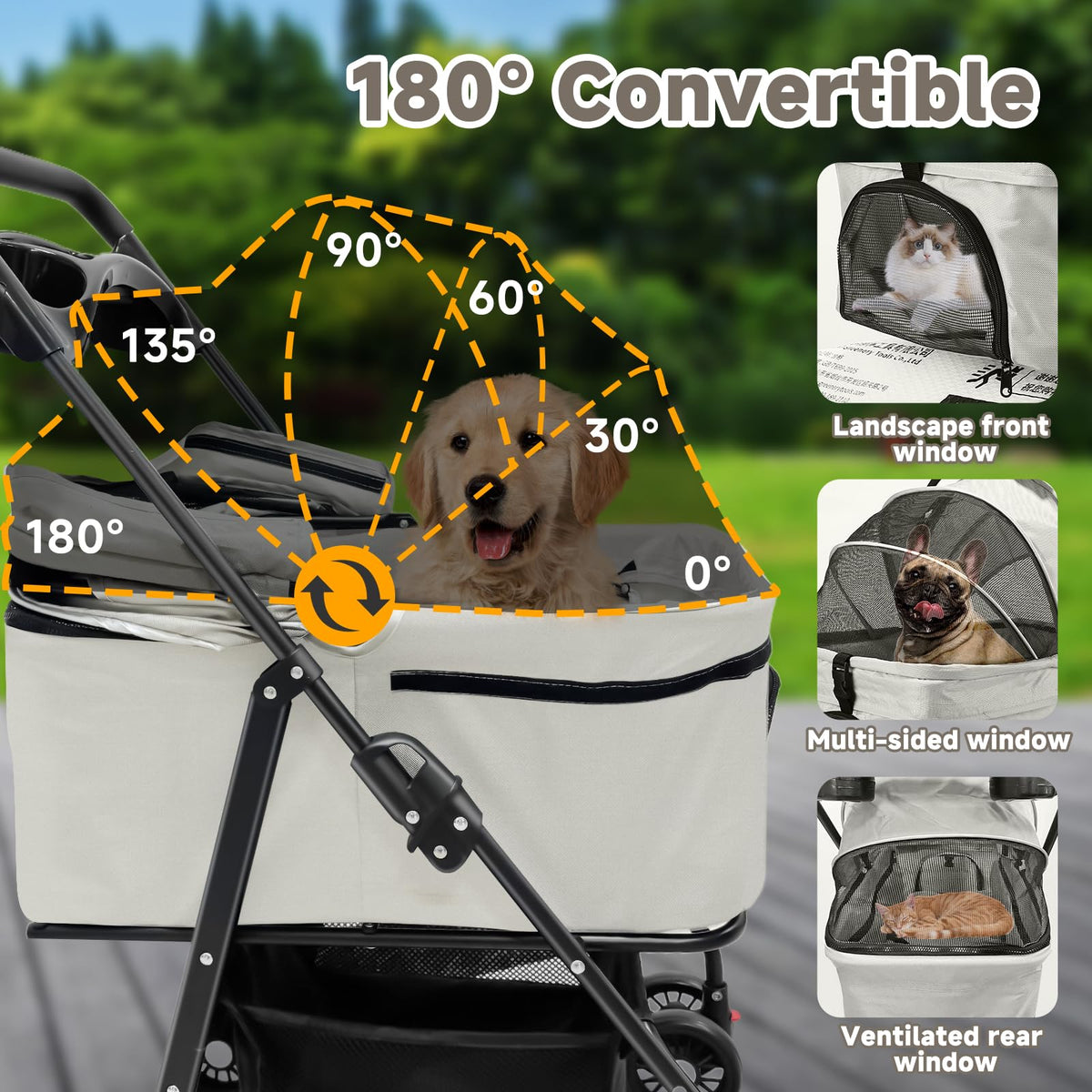 4 Wheels Foldable Pet Stroller with Detachable Carrier M618