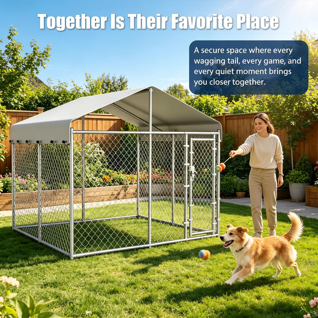 10x10ft Extra Large Heavy-Duty Chain-Link Dog Kennel with Roof C633914