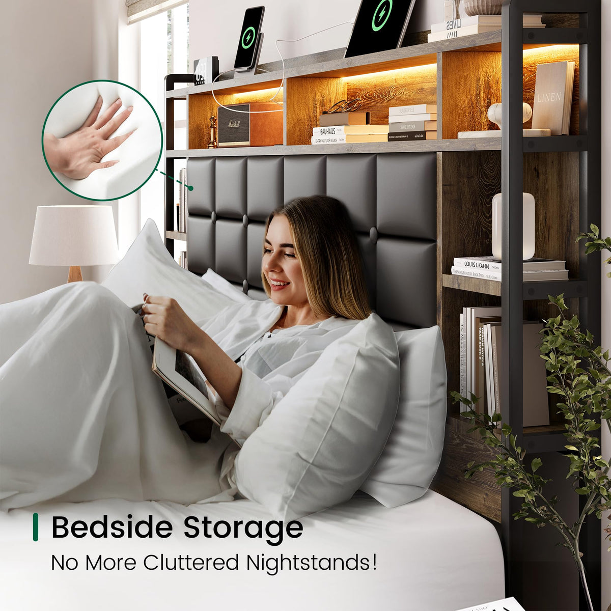 Queen Size Wooden Bed Frame with Storage Drawers W77854