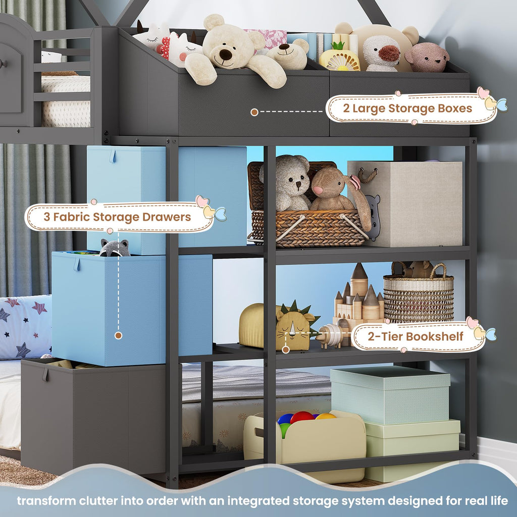 Twin Over Twin Bunk Bed with 3 Storage Drawers and Stairs E541
