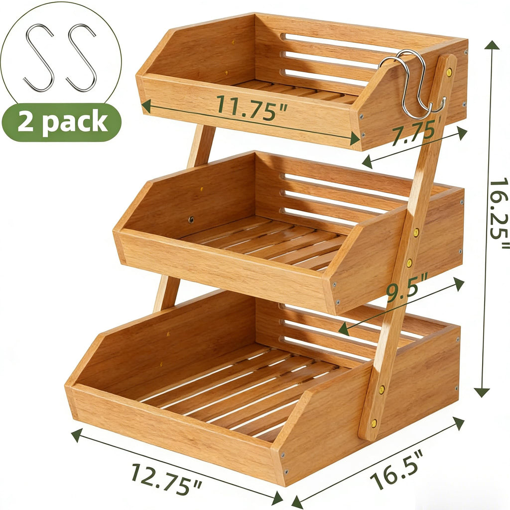 3-Tier Bamboo Fruit & Vegetable Basket Organizer B8249