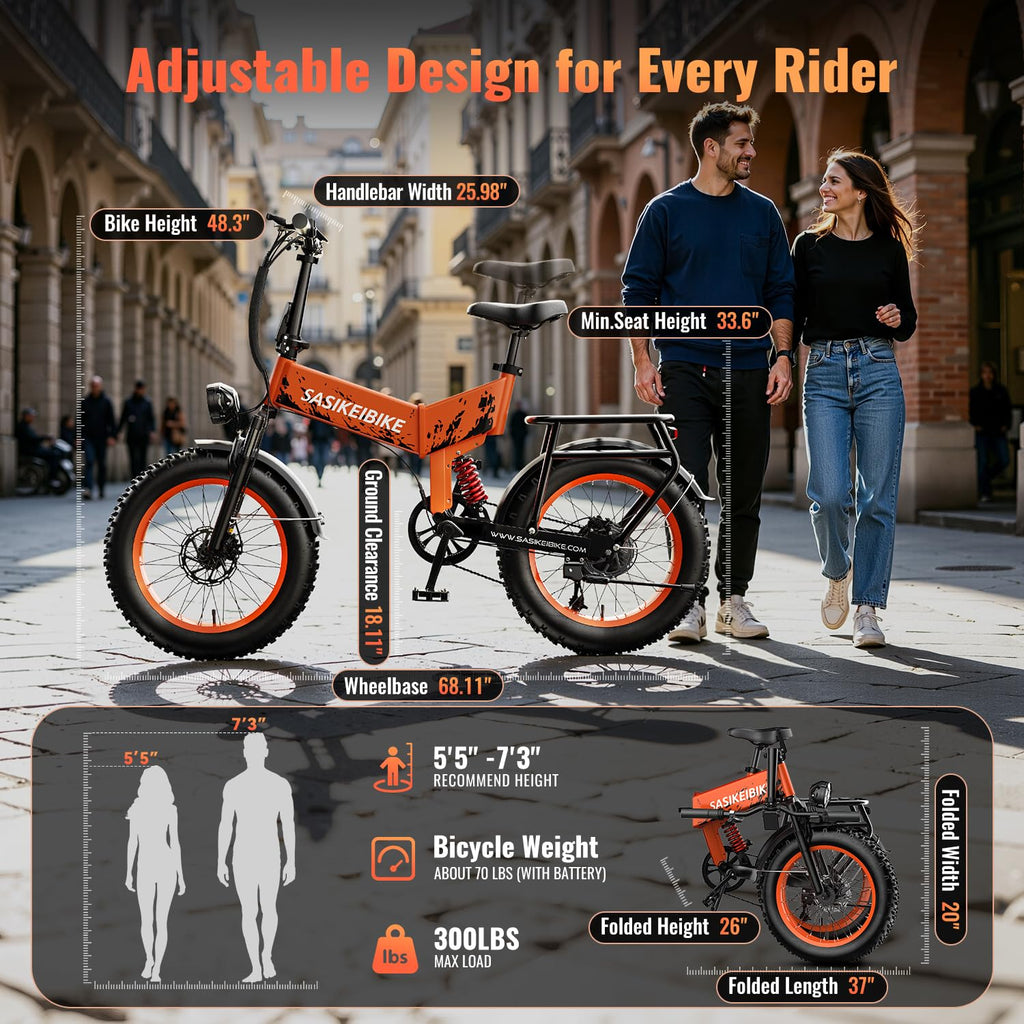 Foldable Electric Bike 1500W 52V 20AH 20" Fat Tire Full Suspension E139482