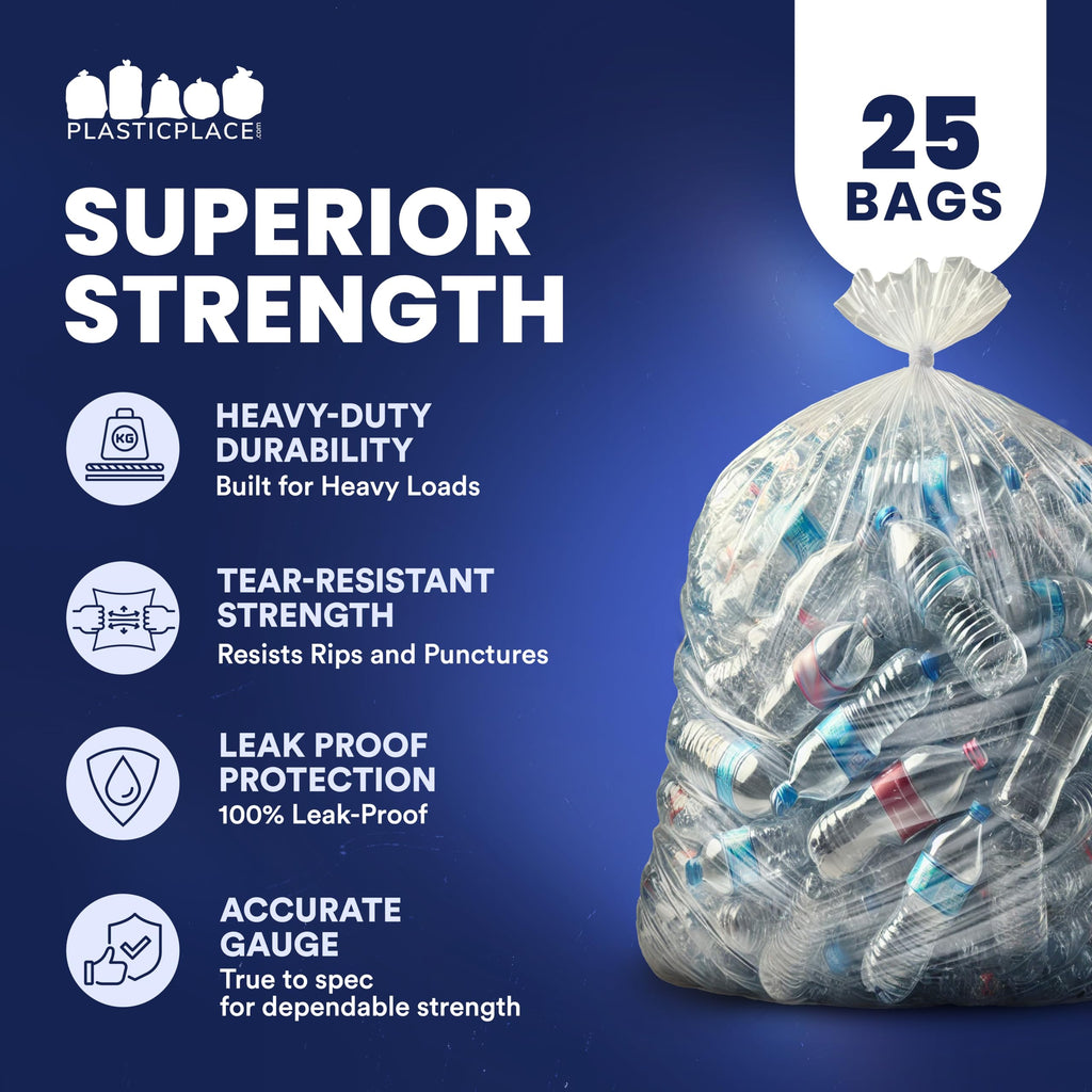 95-96 Gallon 2 Mil Clear Heavy Duty Trash Bags 25 Count F4771