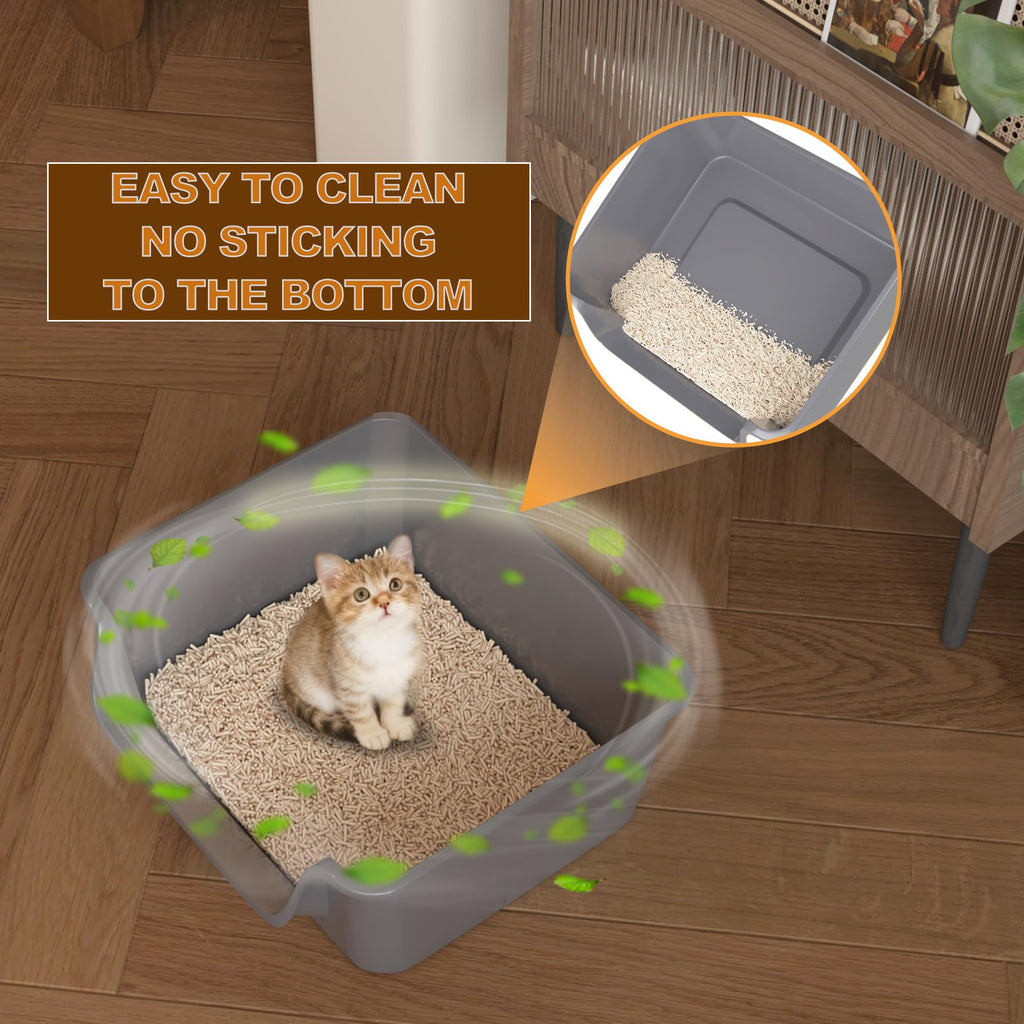 Open-Top High Sides Cat Litter Box with Low Entrance K19065