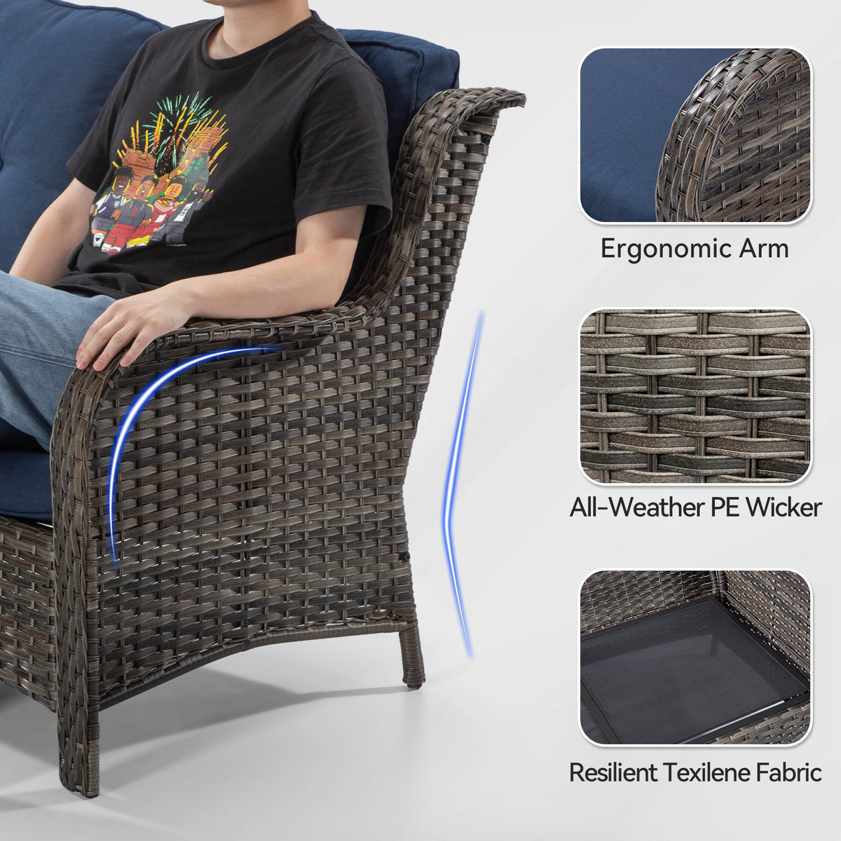 2-Seater Wicker Loveseat Sofa with Olefin Cushions Y622