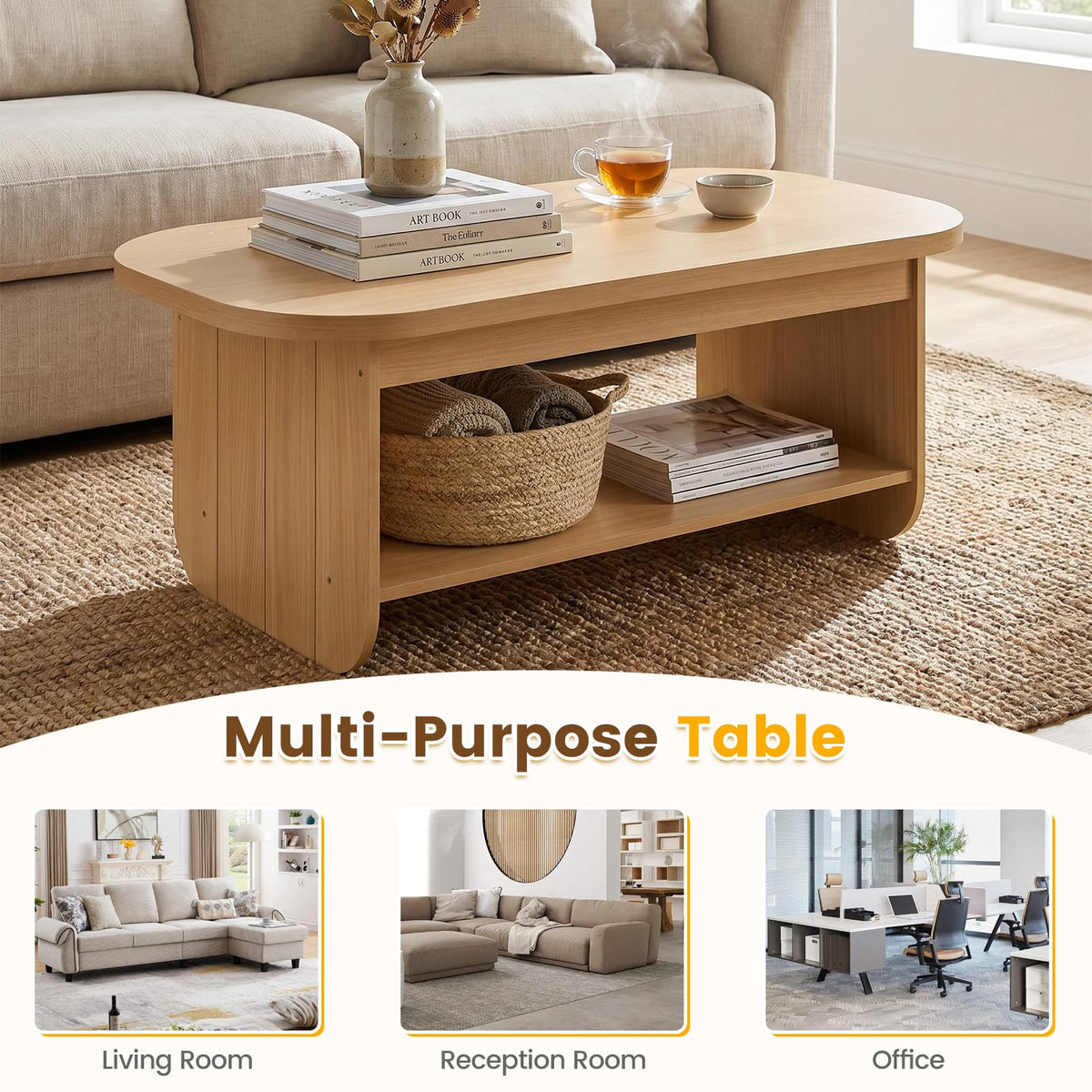 2-Tier Oval Coffee Table with Storage Shelf F89792