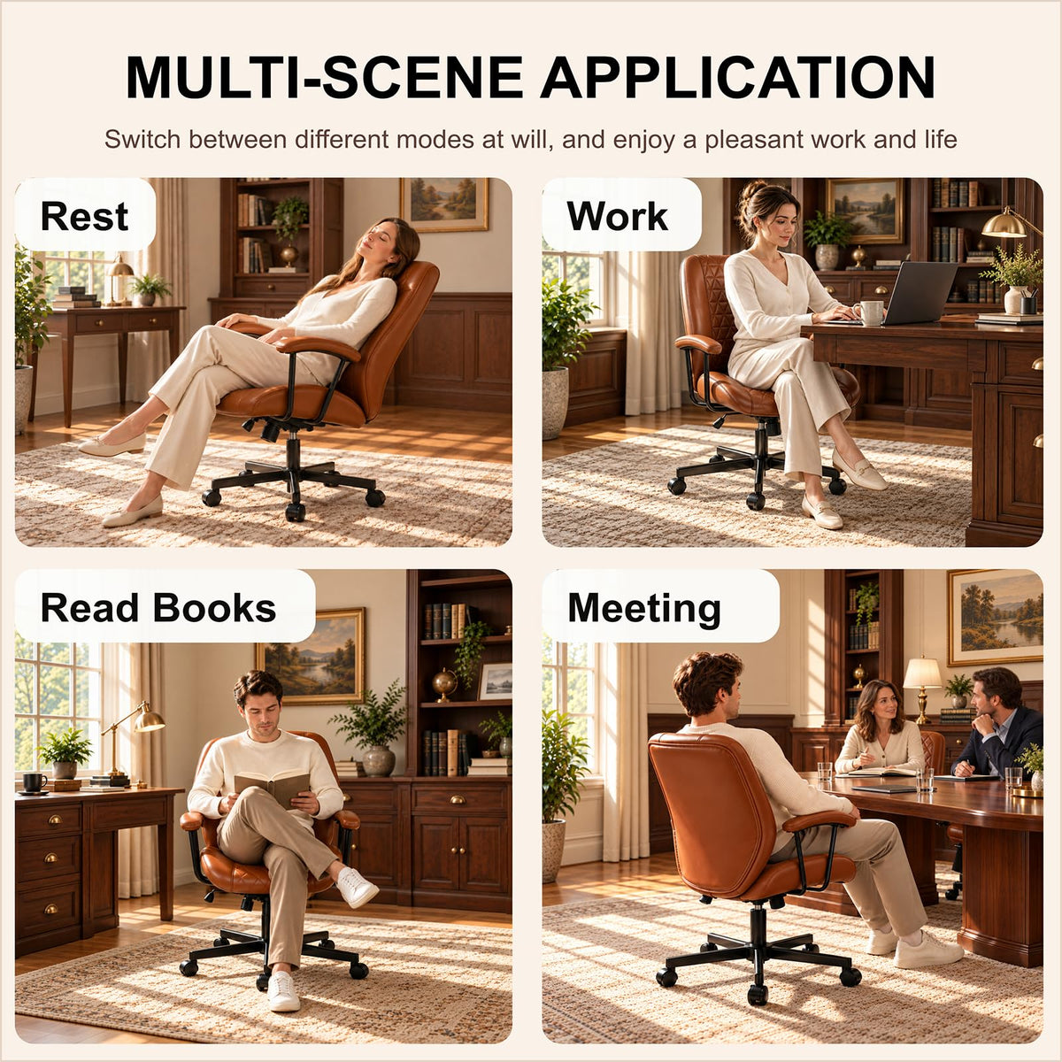 Brown PU Leather Office Chair with Lumbar Support G366