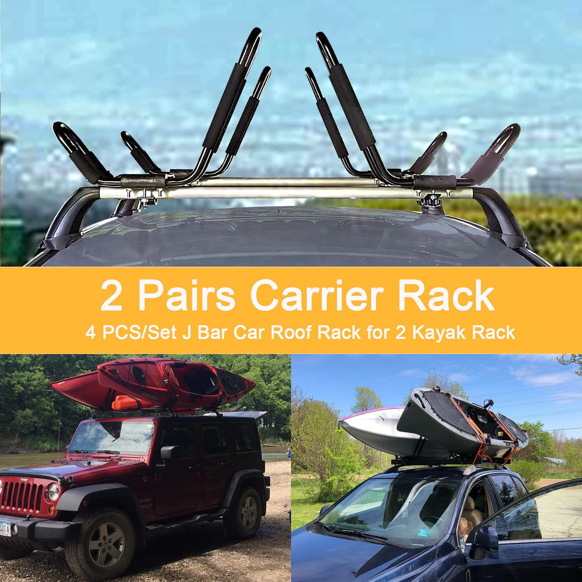 2 Pairs J-Bar Kayak Roof Rack Set of 4 L6636
