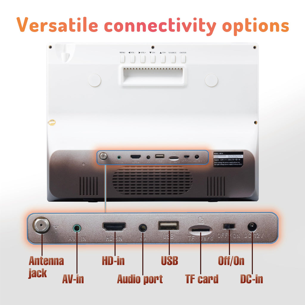 14'' Portable TV with Antenna, 8800mAh Rechargeable Battery J751