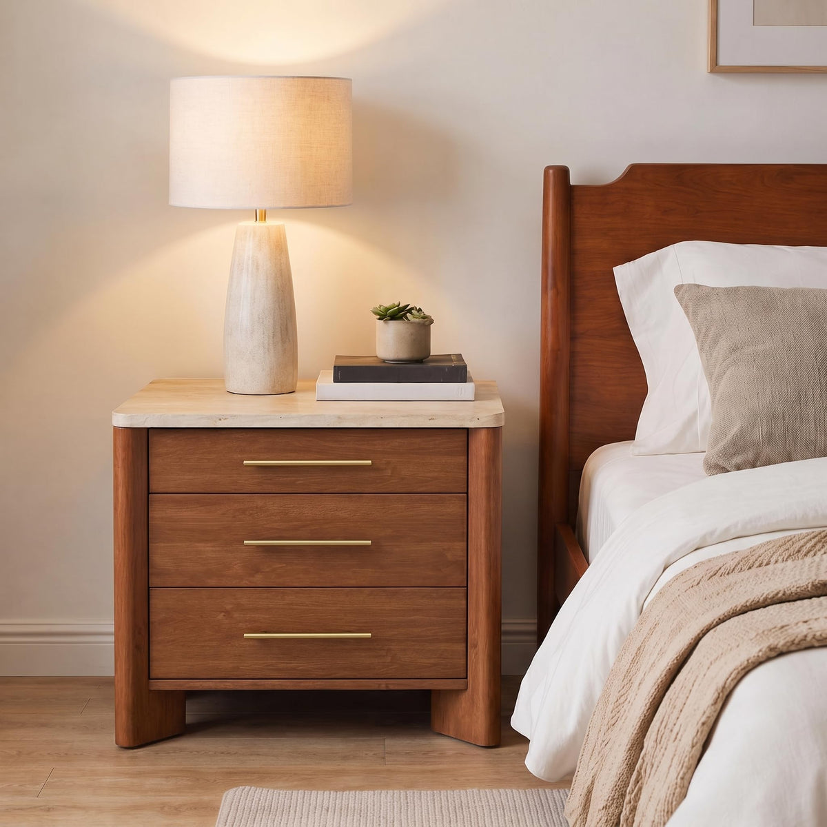 3 Drawer Marble Top Nightstand D976