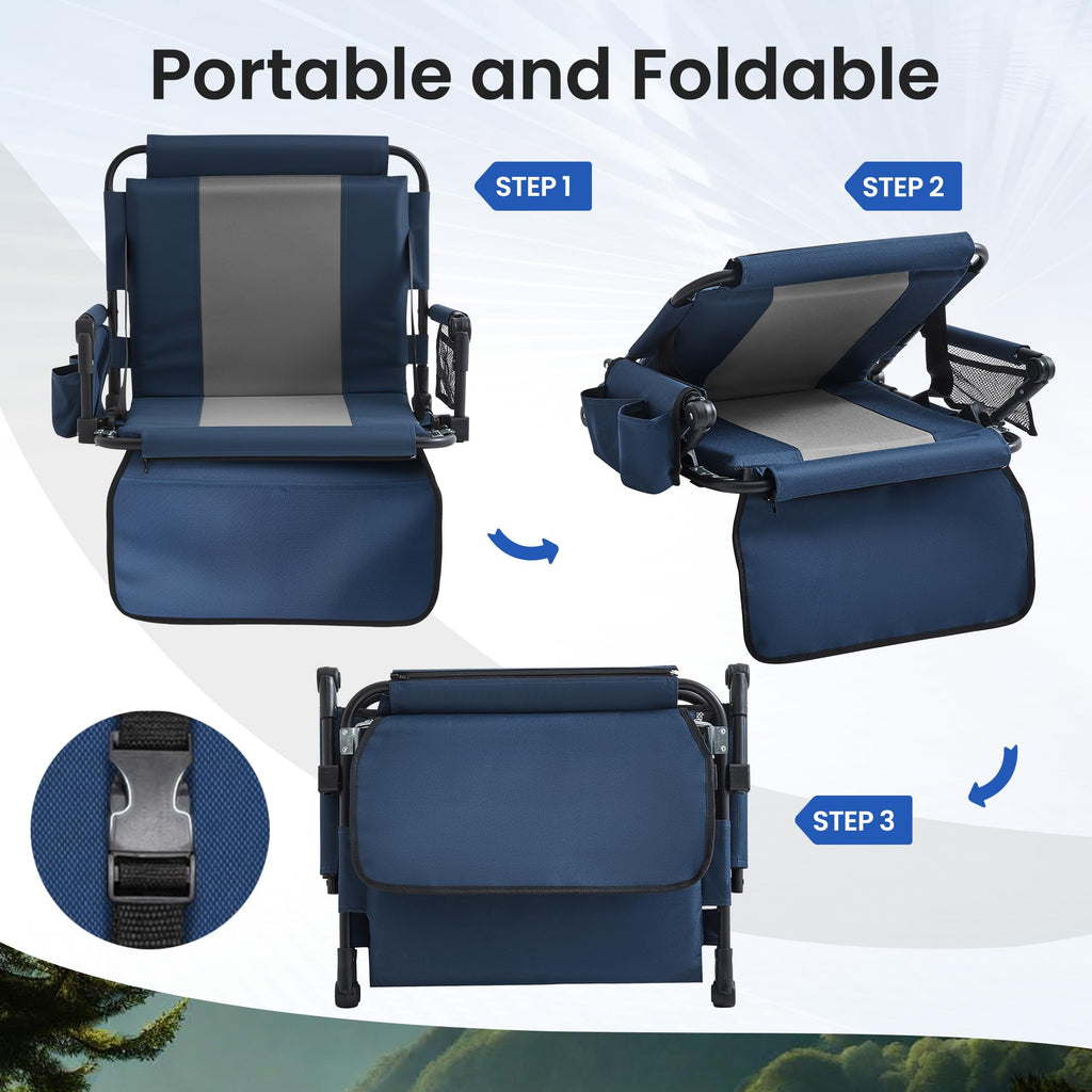 Portable Stadium Seat with Cup Holders & Armrests, Blue & Gray L428500