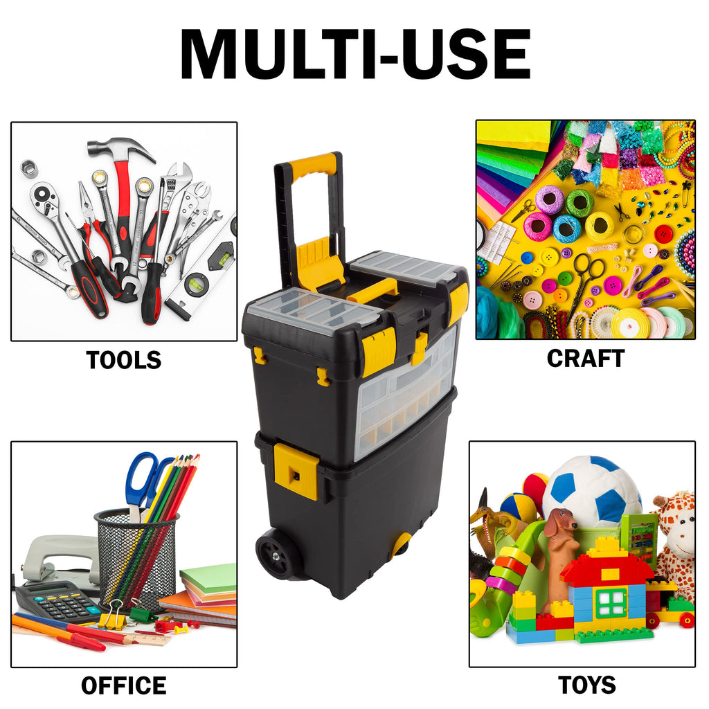 Rolling Tool Box with Wheels, Foldable Handle, and Removable Top I802