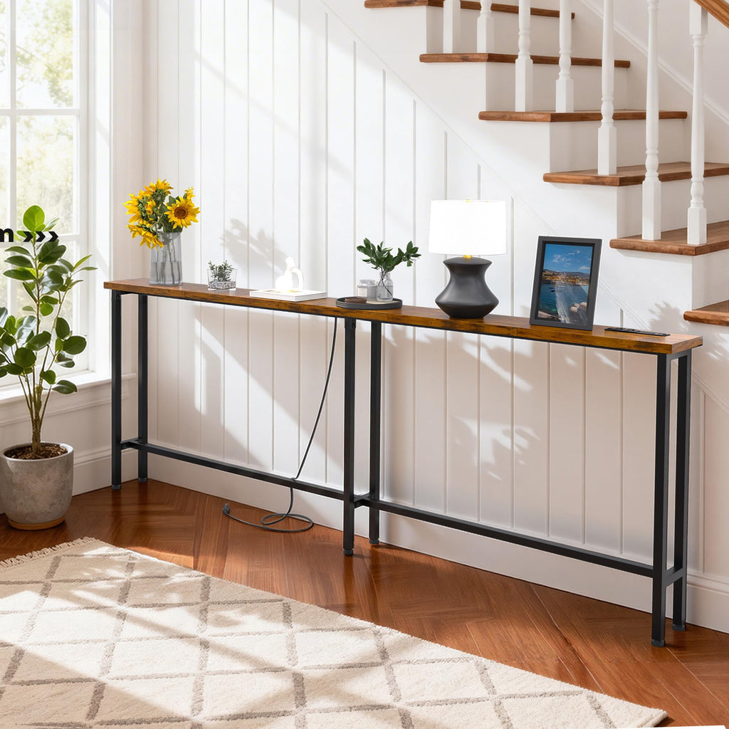 78" Sofa Table with Built-in Power Strip Metal Frame N272128