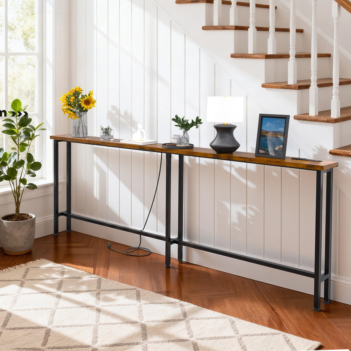 78" Sofa Table with Built-in Power Strip Metal Frame N272128