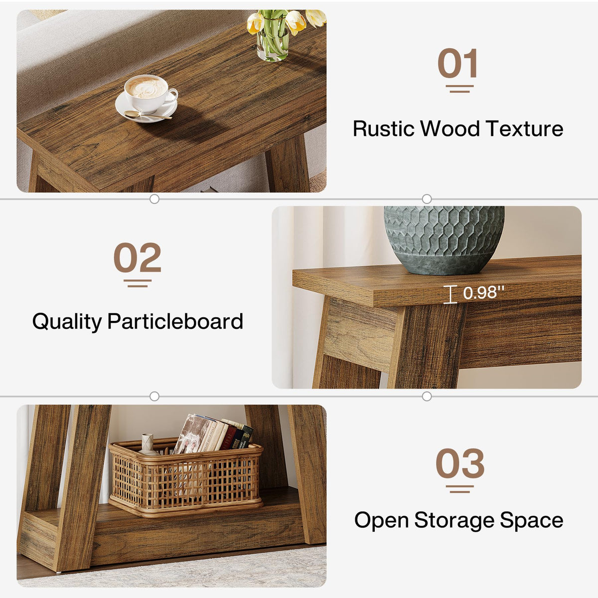 Wood End Table with 2 Storage Shelves C188