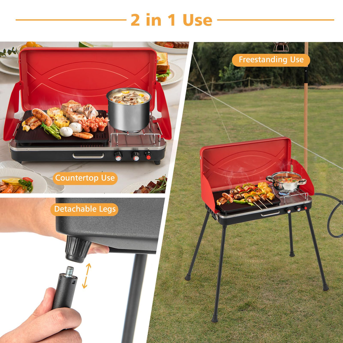 2-Burner Propane Camping Stove with Detachable Legs H4829