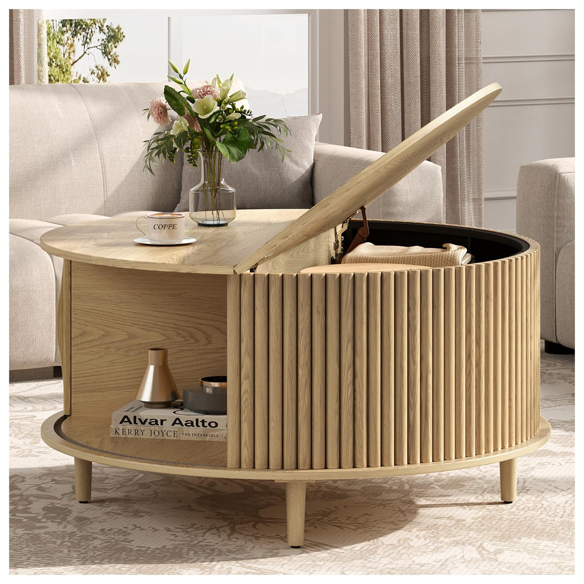 31.5" Round Coffee Table with Storage D244546