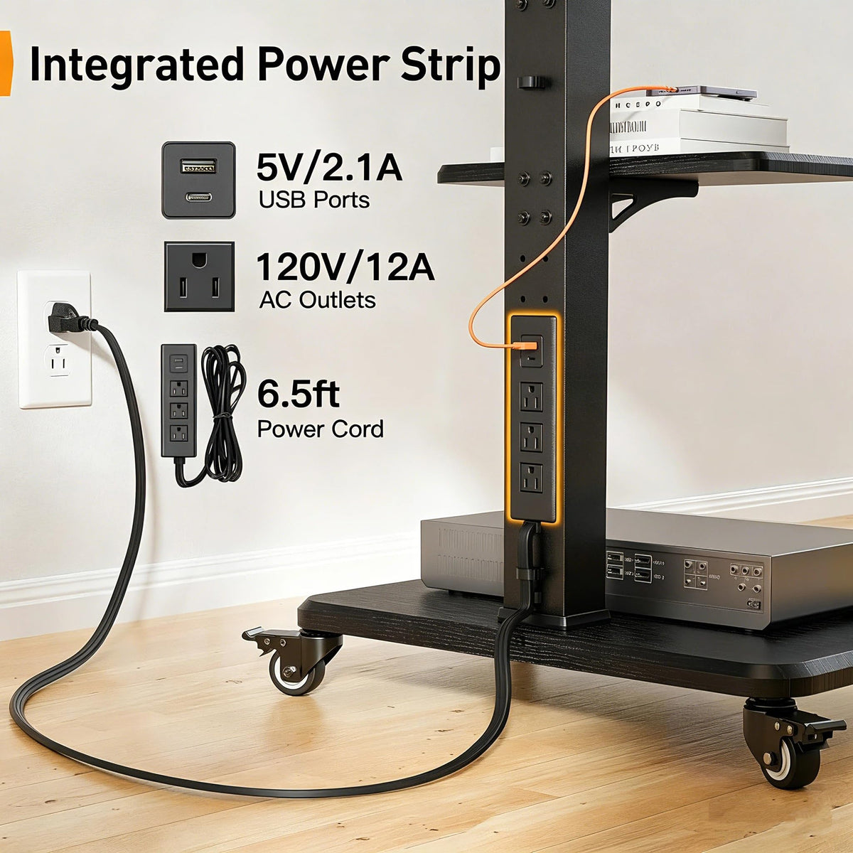 Tilt & Swivel Rolling TV Stand with Power Outlet Z108