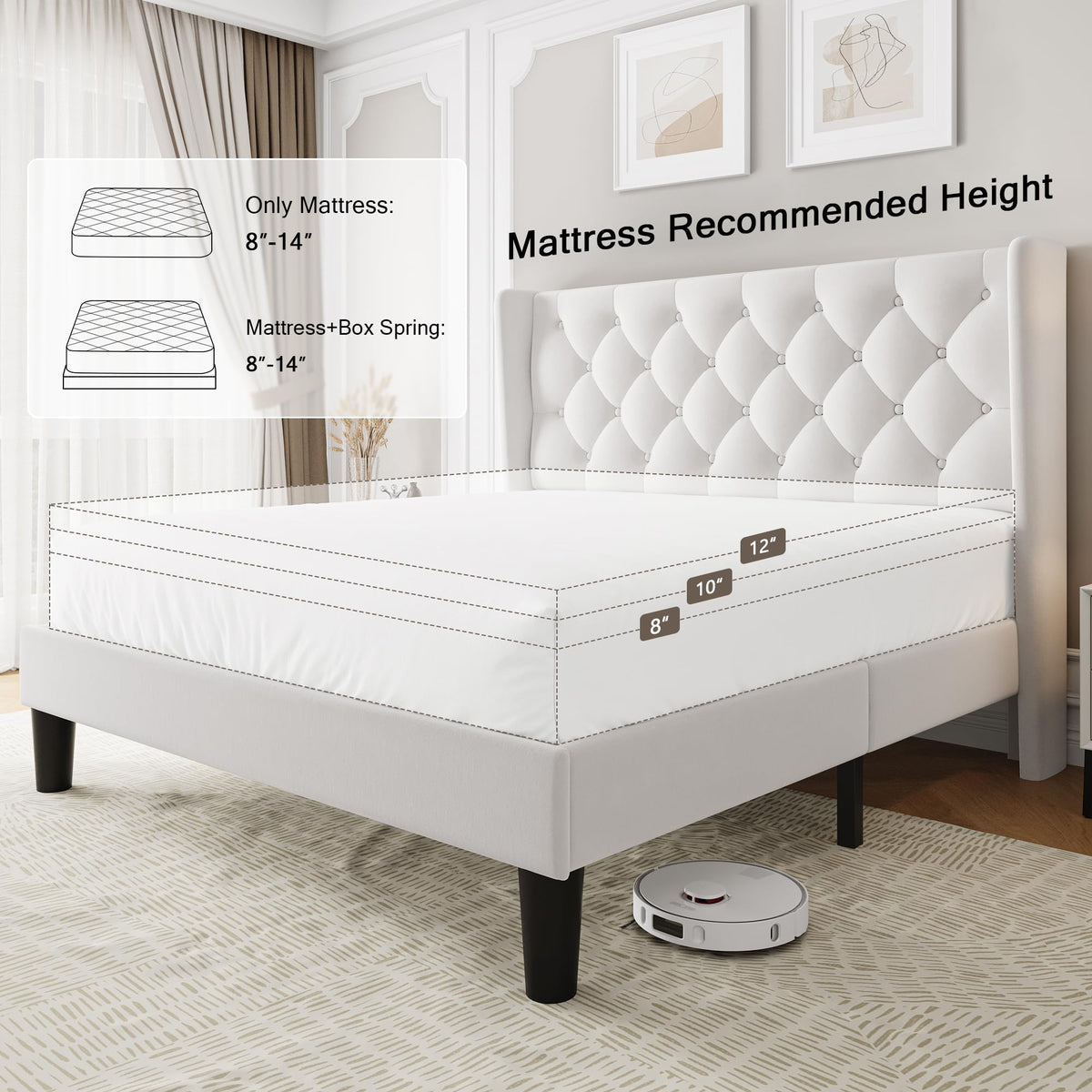 Queen Size Velvet Upholstered Platform Bed Frame with Wingback Headboard S27932