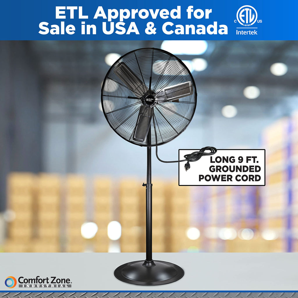Industrial Pedestal Fan, 30 inch, 3 Speed, Adjustable Height, Metal O912144
