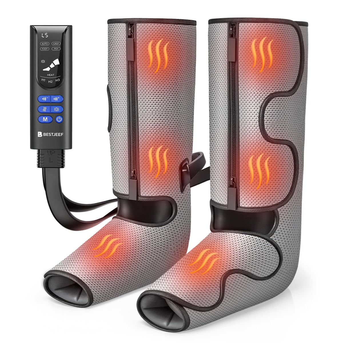 Air Compression Leg Massager with Heat, Foot and Calf Massager, 9 Intensity, 4 Modes, 3 Heating O5113