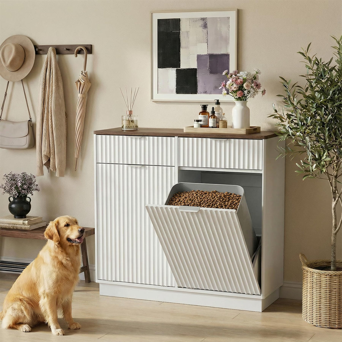 White Double Tilt Out Trash Can Cabinet C64819