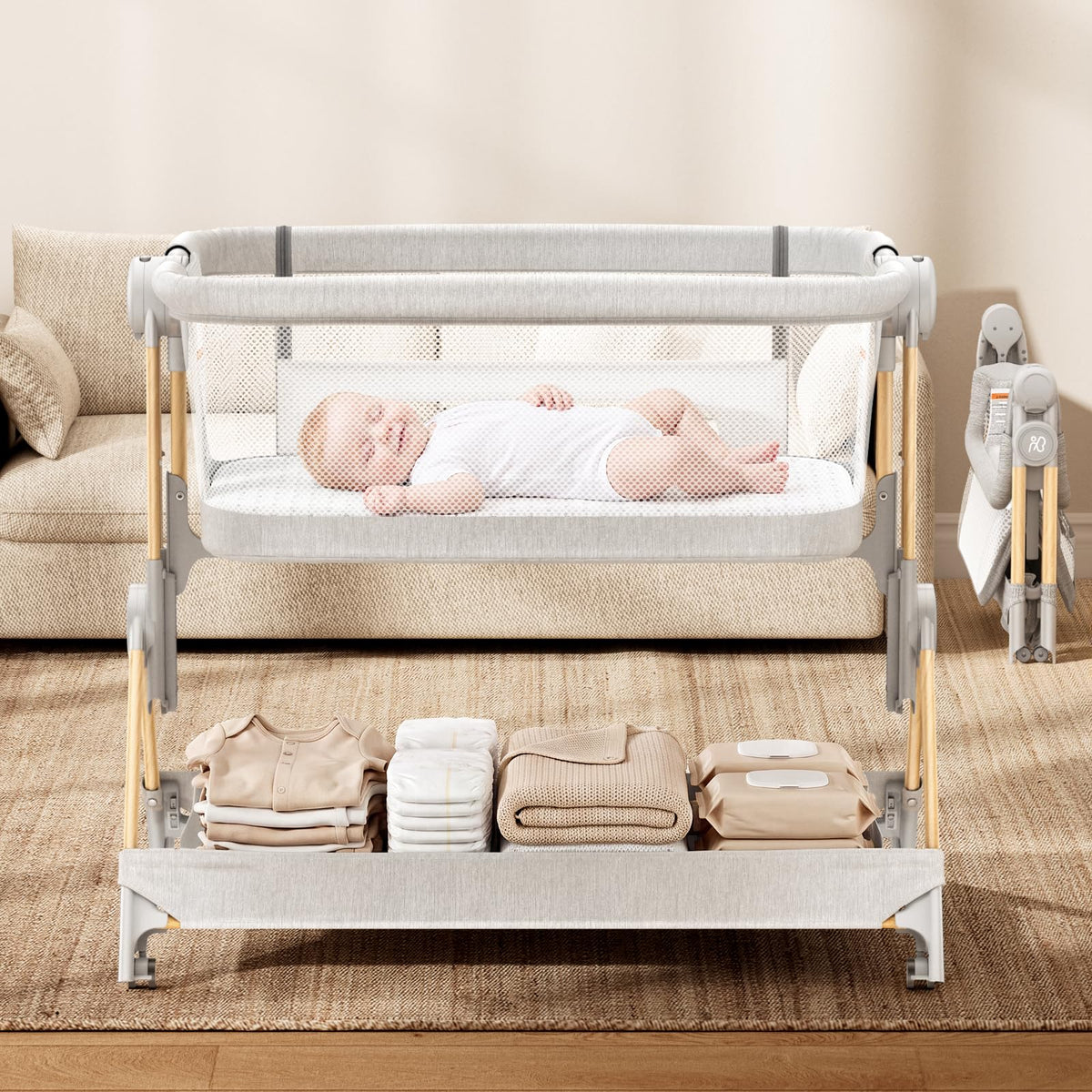 Baby Bassinet, 3-in-1 Bedside Sleeper, Foldable Crib G295251