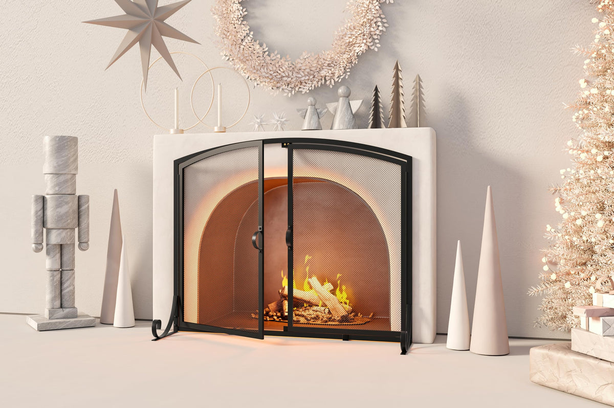 Black Steel Fireplace Screen with Doors W239