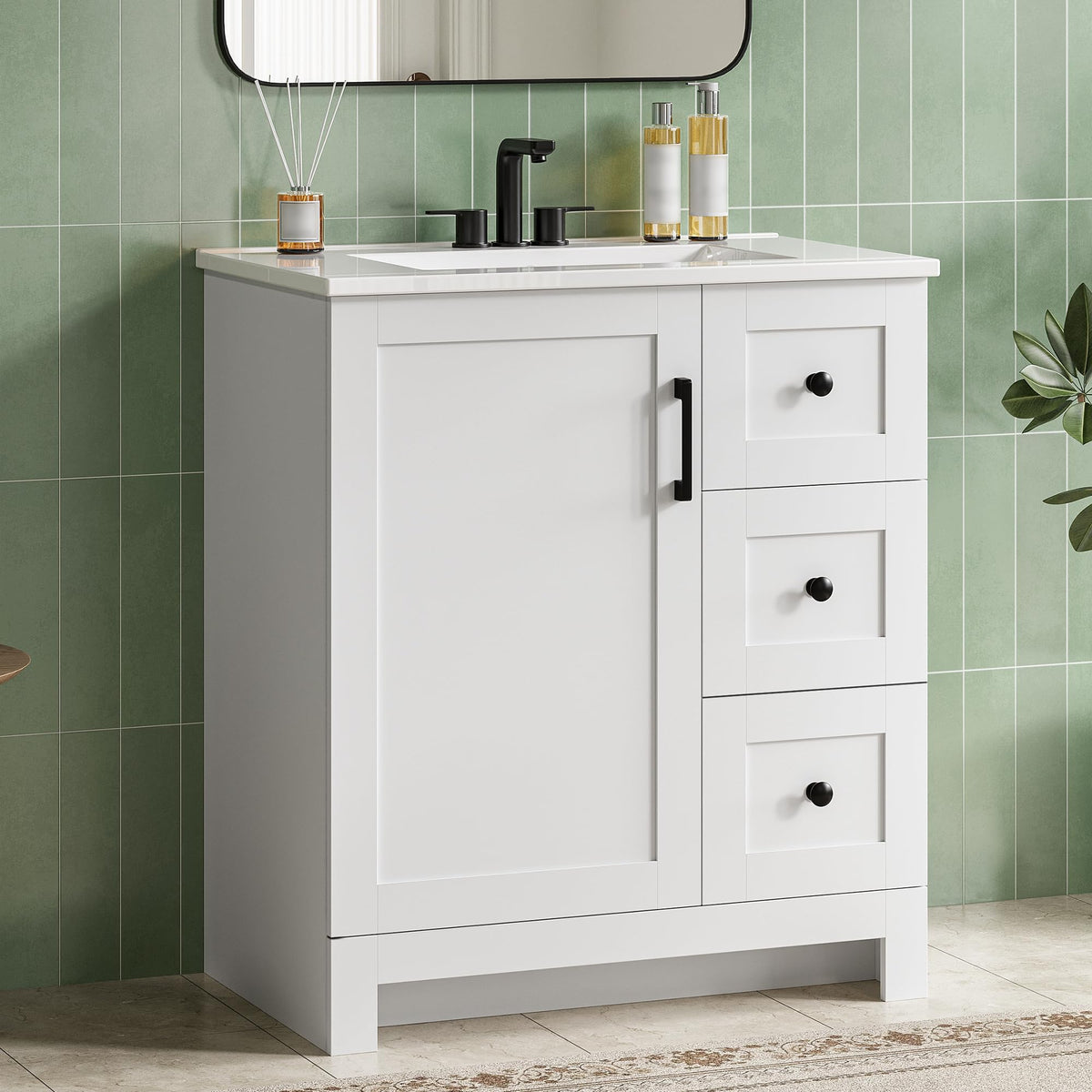 30" White Bathroom Vanity with Sink J1904