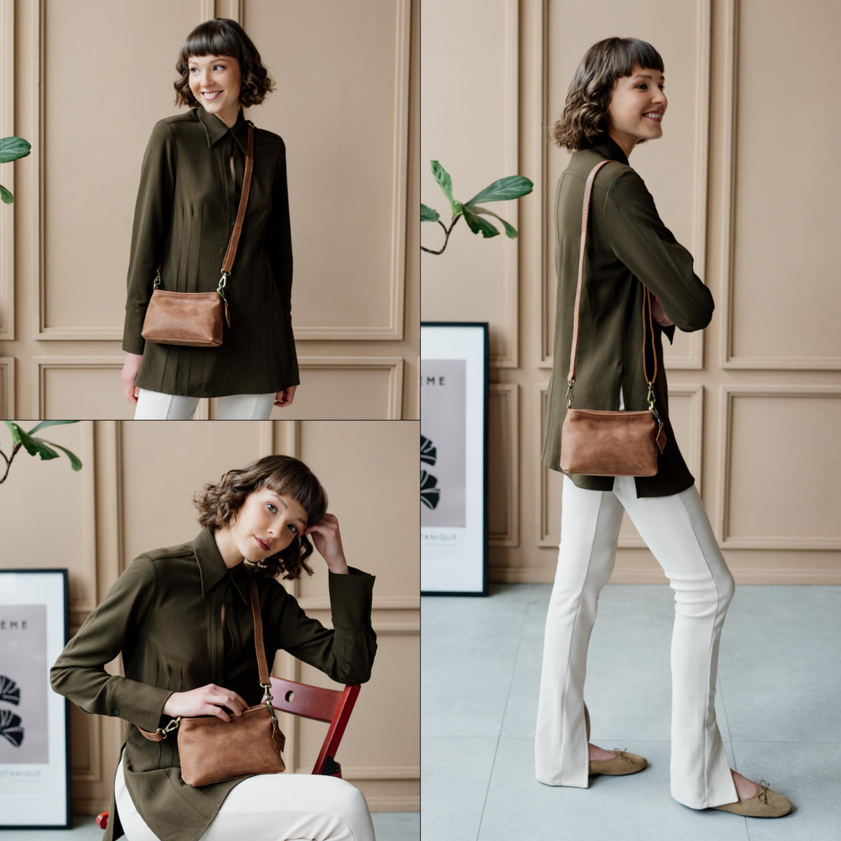 Full Grain Leather Crossbody Purse U697
