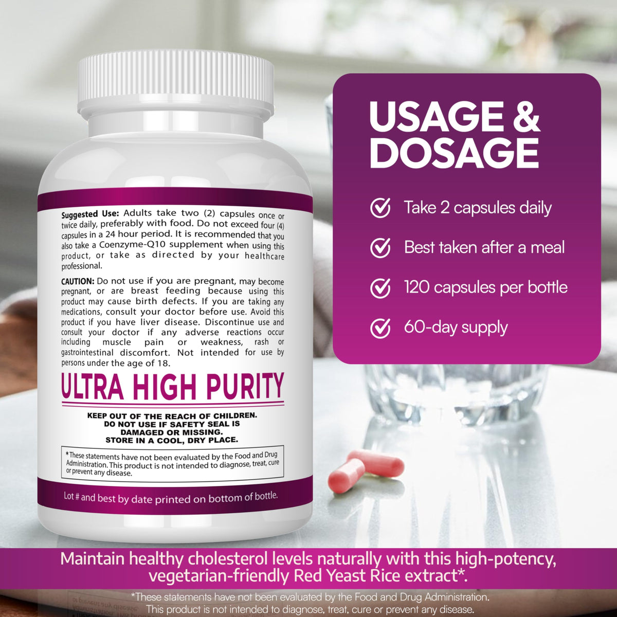 Red Yeast Rice Extract 1200 MG Vegetarian 120 Capsules V26598