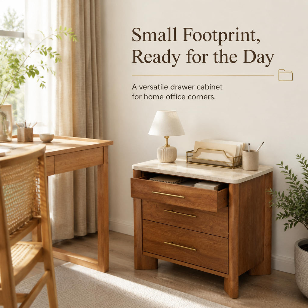 3 Drawer Marble Top Nightstand D976