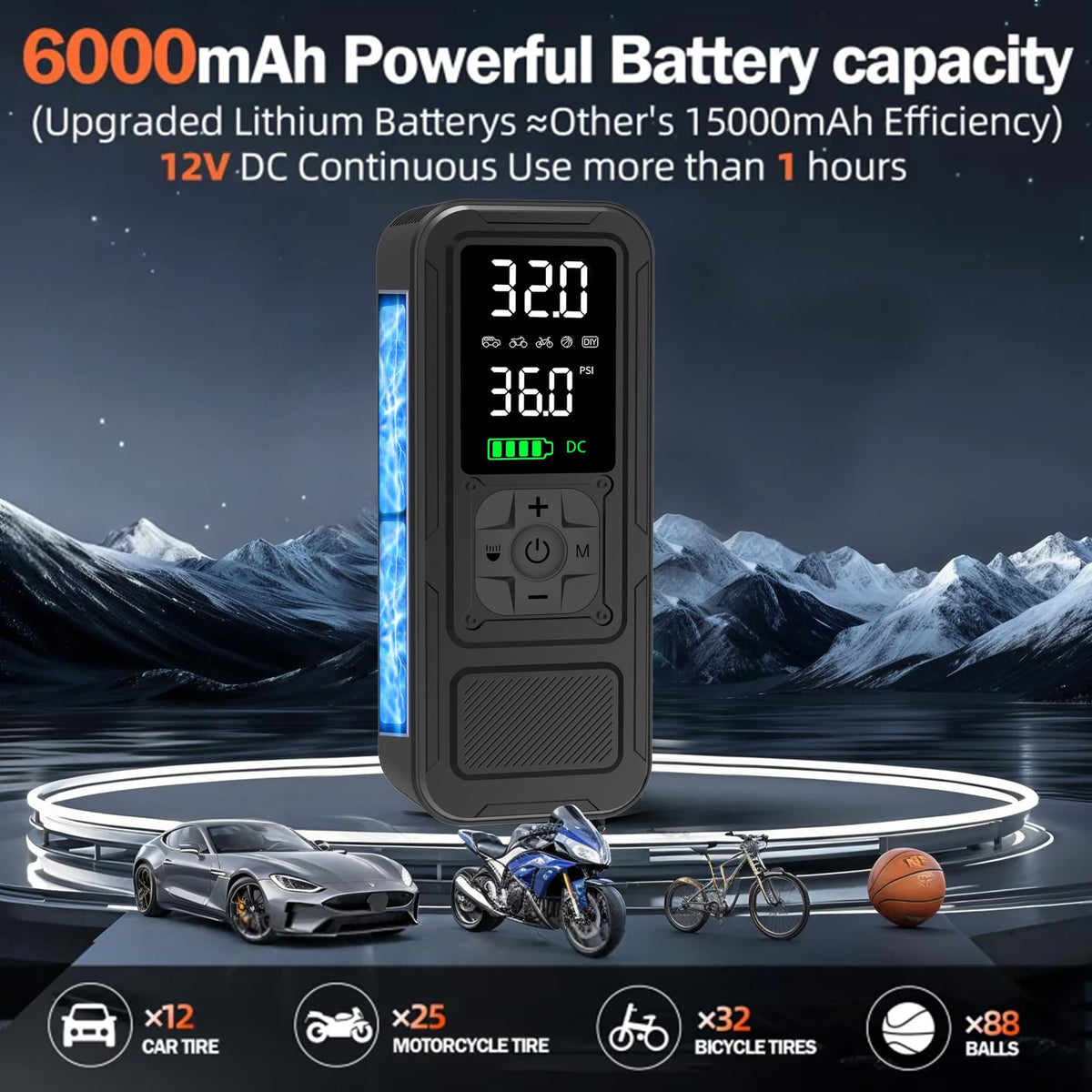Portable Air Compressor 6000mAh 150PSI Tire Inflator Y4951