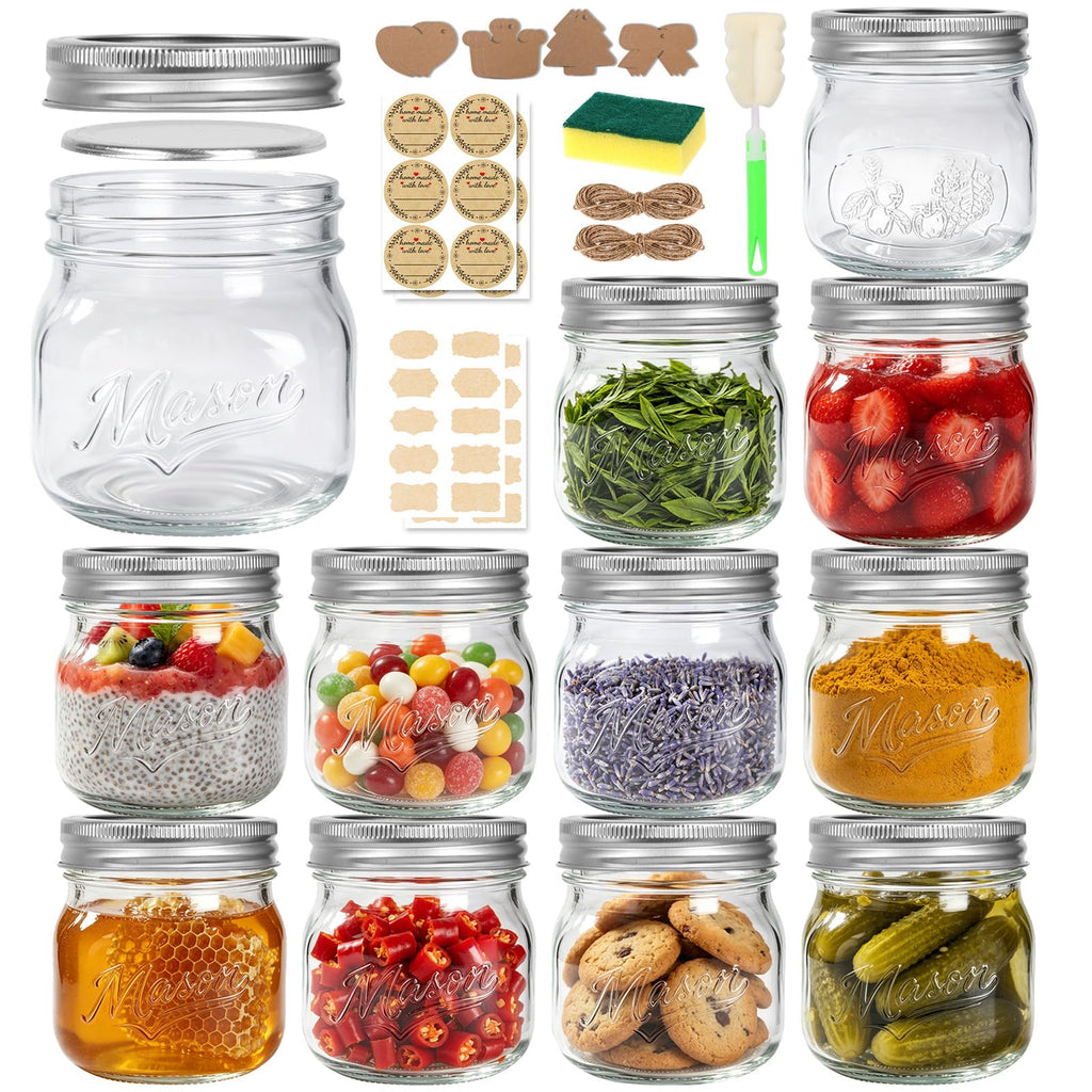 16 oz 12 Pack Wide Mouth Mason Jars with Lids V92649