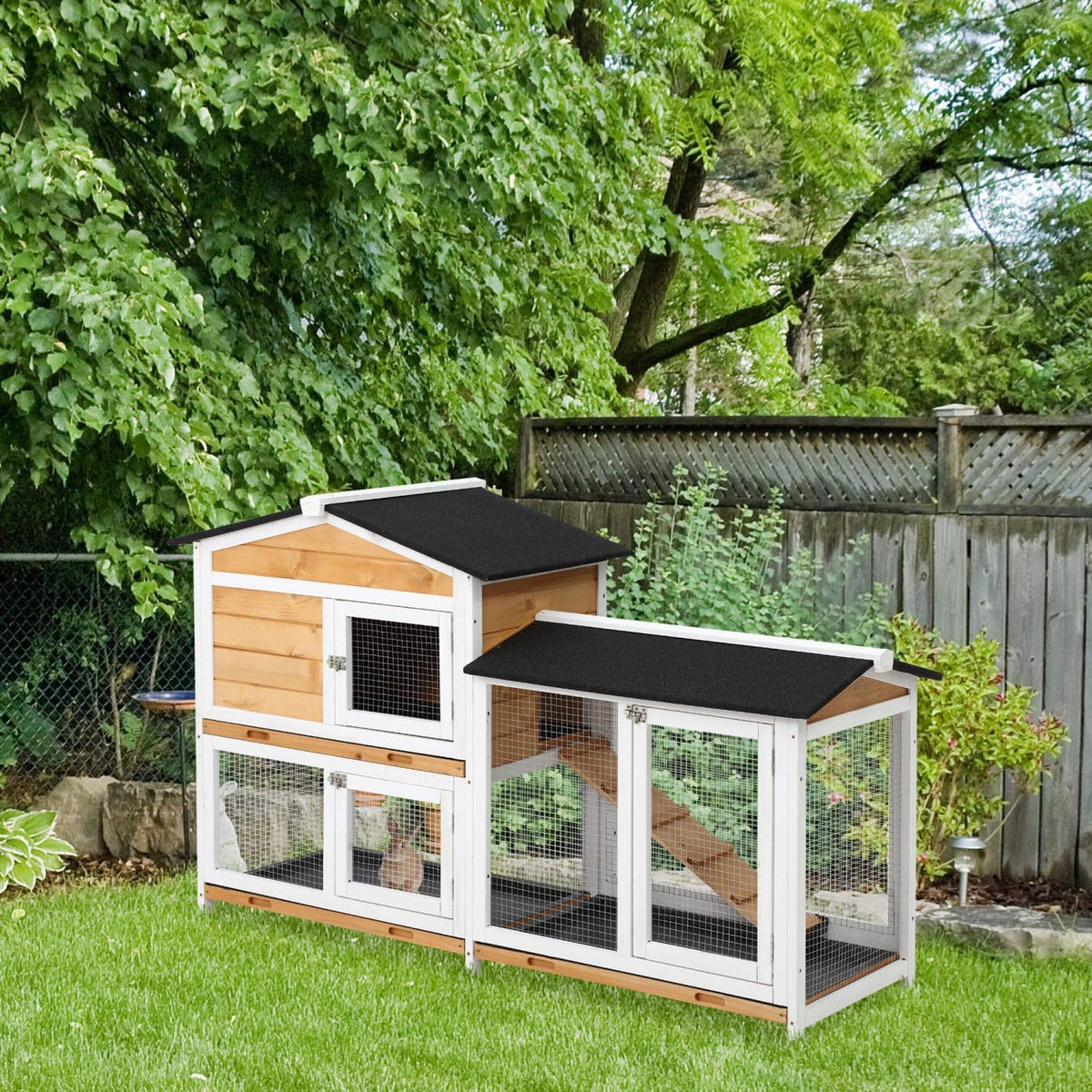 2-Story Wooden Rabbit Hutch with Ramp T7799