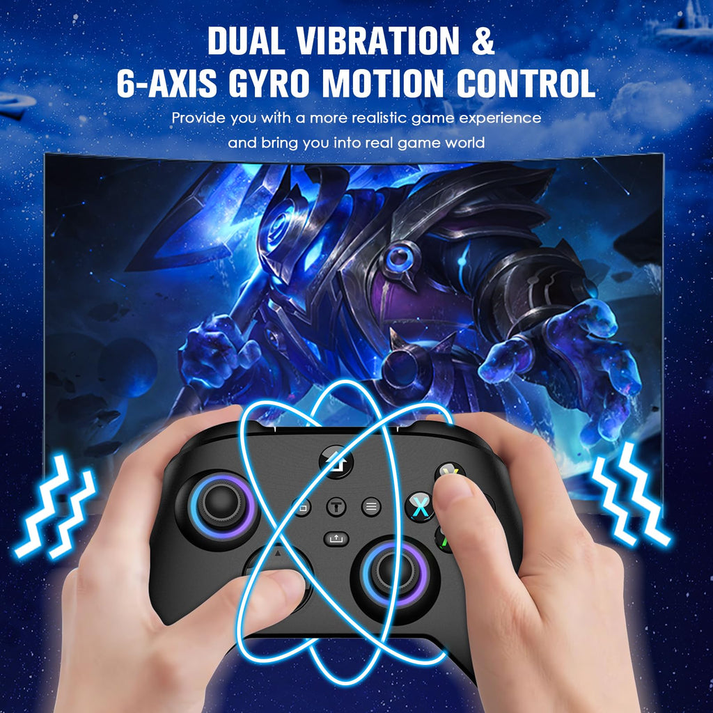 Wireless Controller with Hall Effect Joysticks, RGB Light, Dual Vibration, TURBO F1183