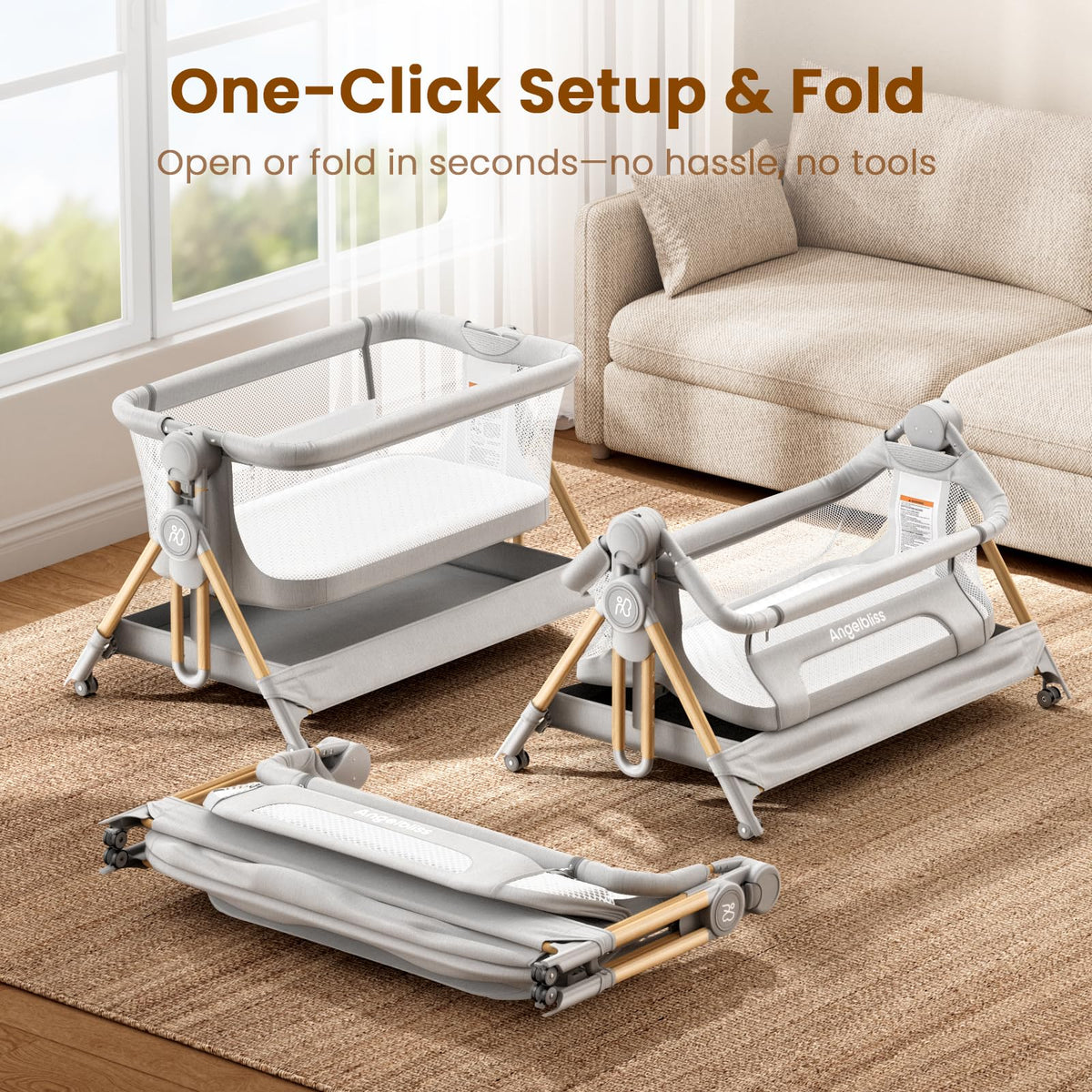 Baby Bassinet, 3-in-1 Bedside Sleeper, Foldable Crib G295251