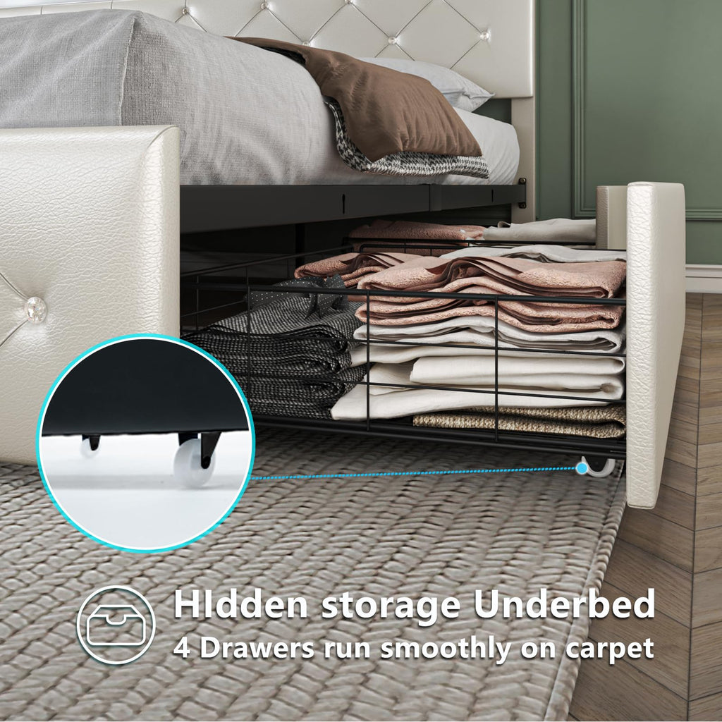 Full Size Bed Frame with LED Light and Storage Drawers N8486