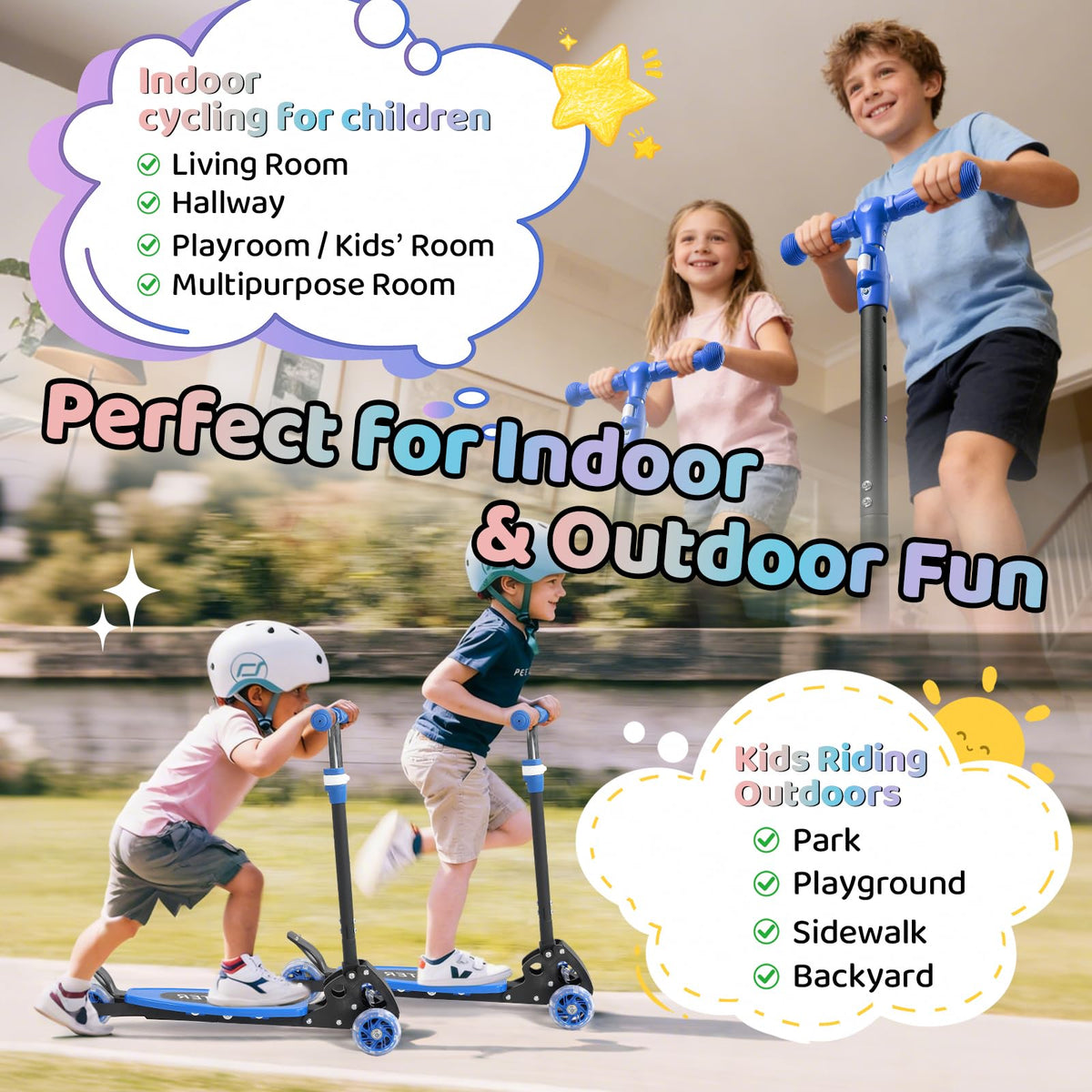 Three Wheeled Light Up Foldable Kick Scooter H53416