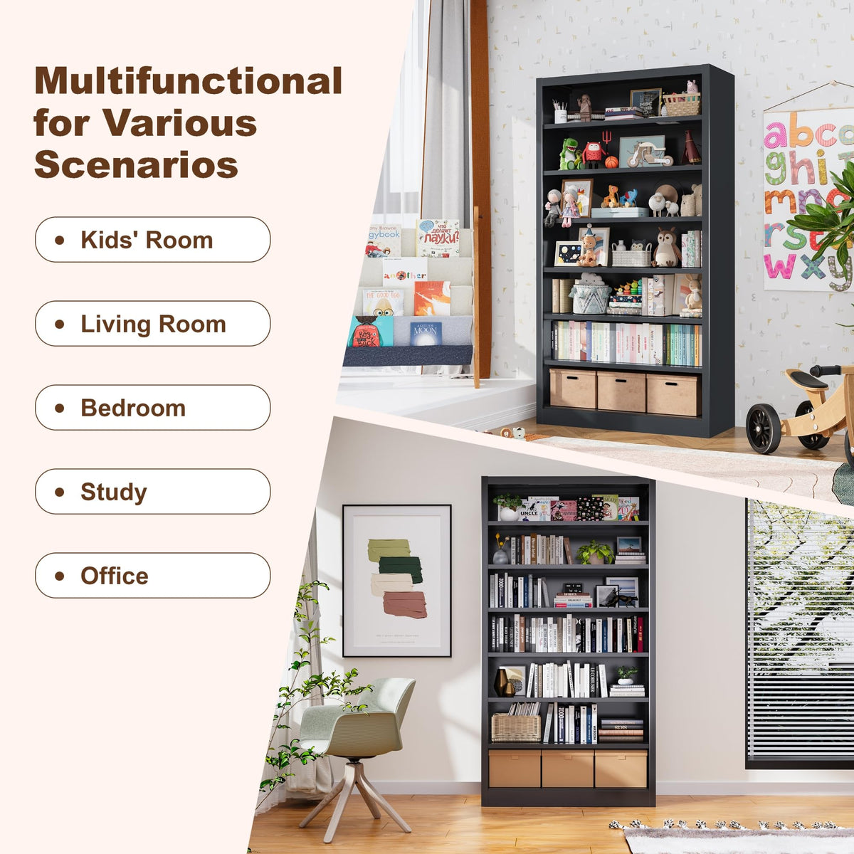 55" Metal Media Storage Cabinet with 6 Adjustable Shelves Q9015