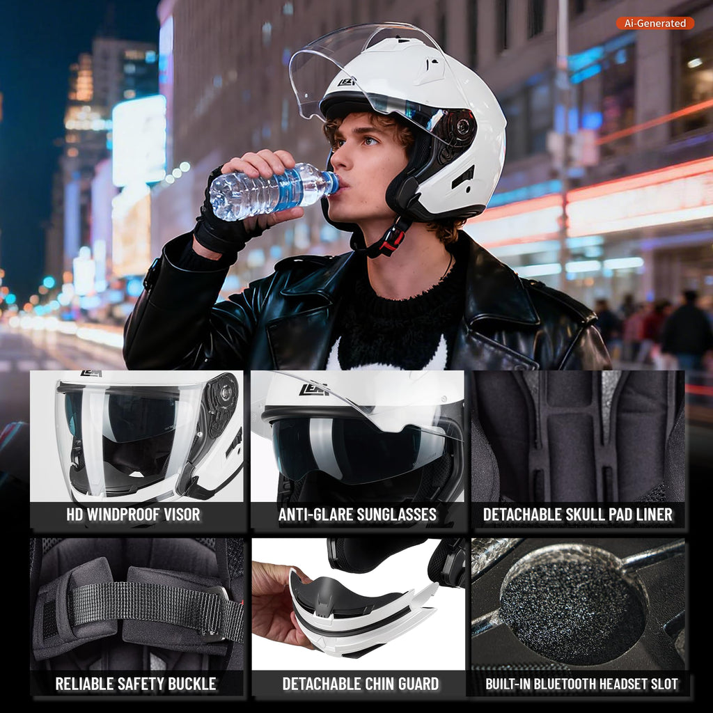 White Medium Full Face Motorcycle Helmets K110