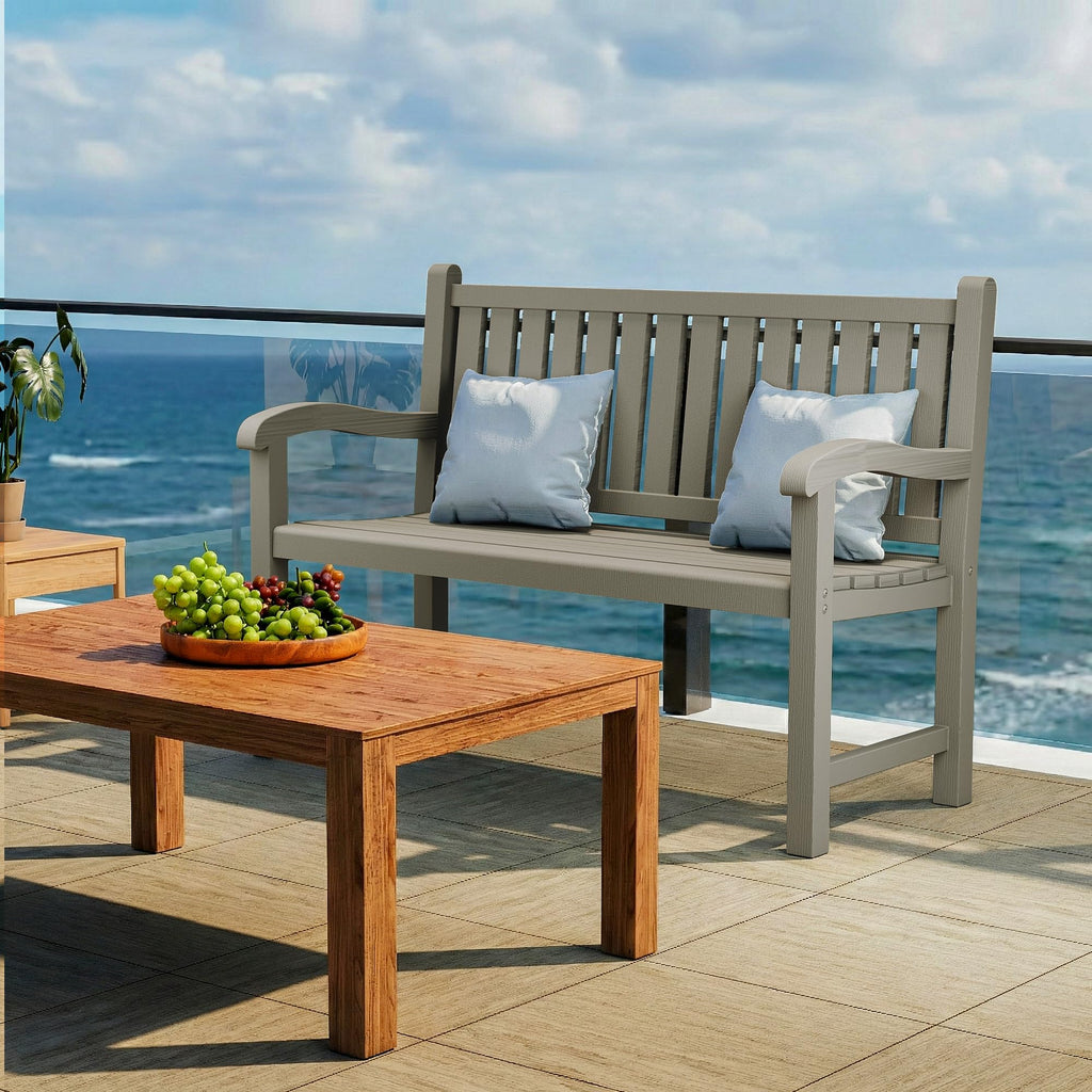 Grey 2-Person Resin Outdoor Bench H221018