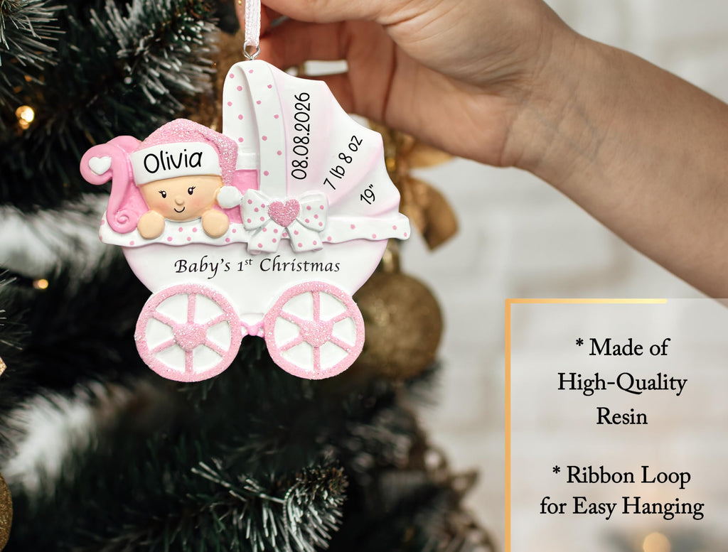 Baby's First Christmas Ornament 2026 Pink Stroller D6363
