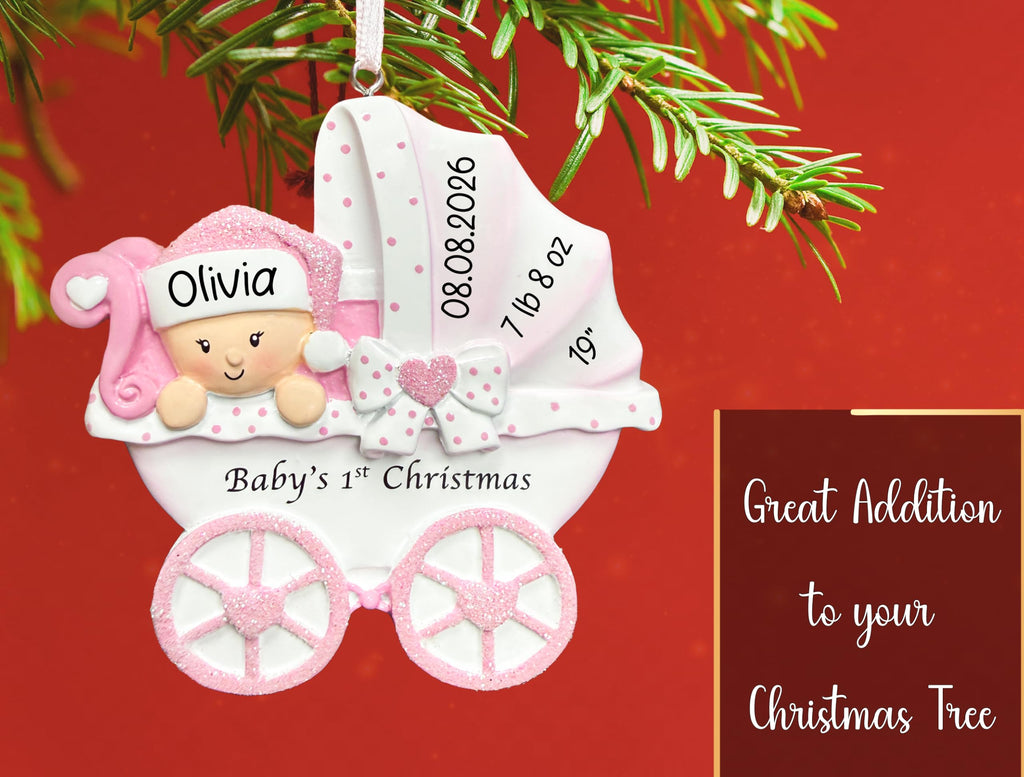 Baby's First Christmas Ornament 2026 Pink Stroller D6363
