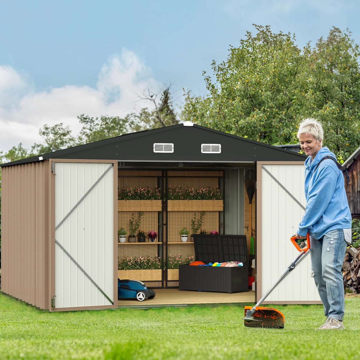 10 x 8 FT Metal Outdoor Storage Shed with Lockable Door I193