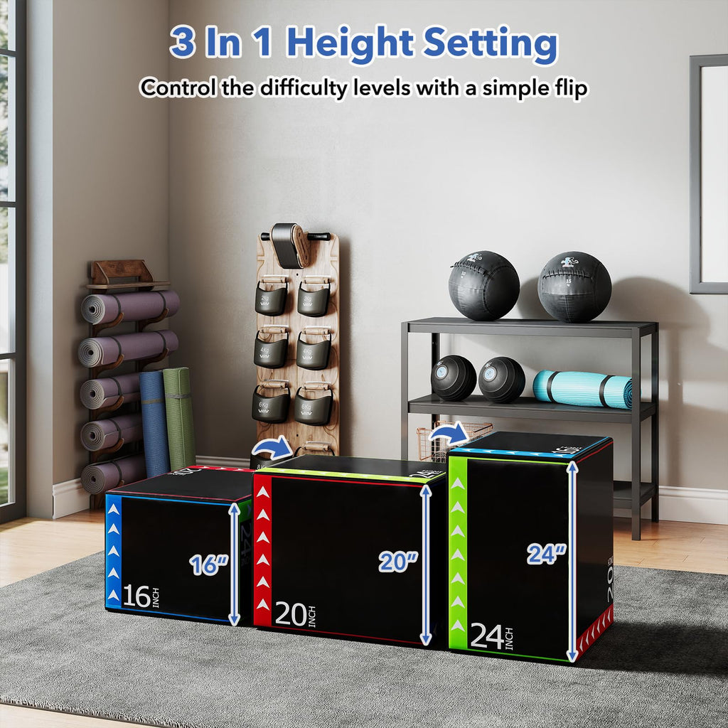 3 in 1 Plyometric Jump Box 16/20/24 Inch Soft Foam M696