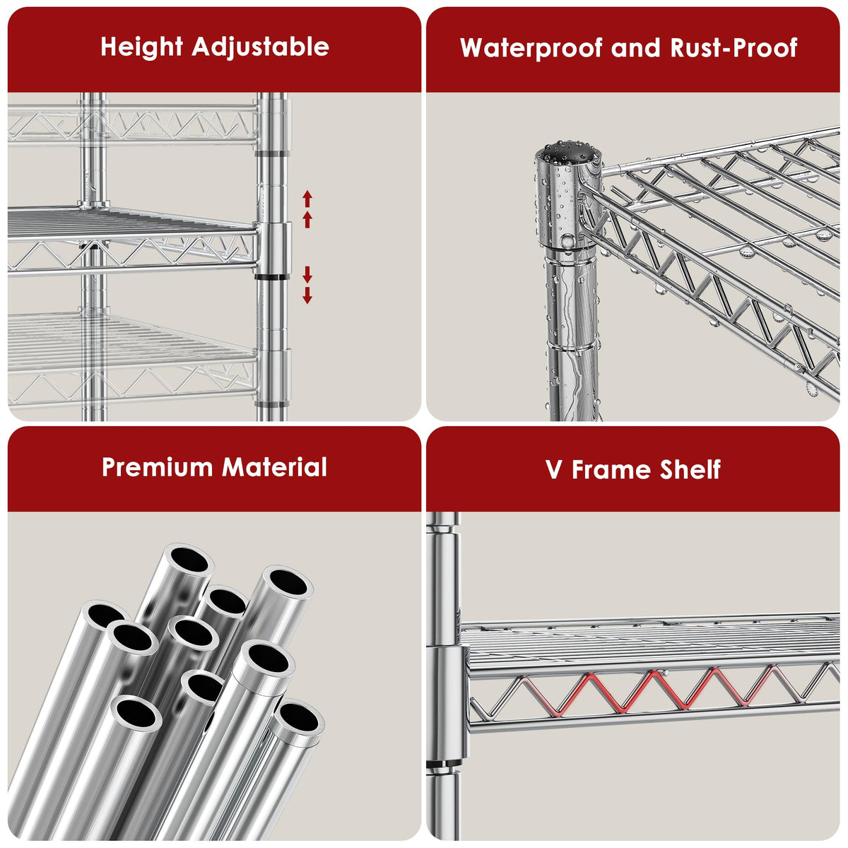 Heavy Duty 3-Shelf Chrome Steel Shelving Unit with Wheels H483