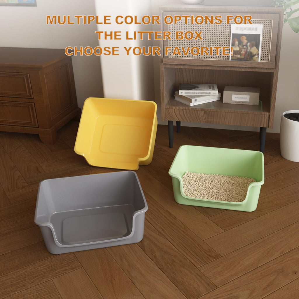 Open-Top High Sides Cat Litter Box with Low Entrance K19065