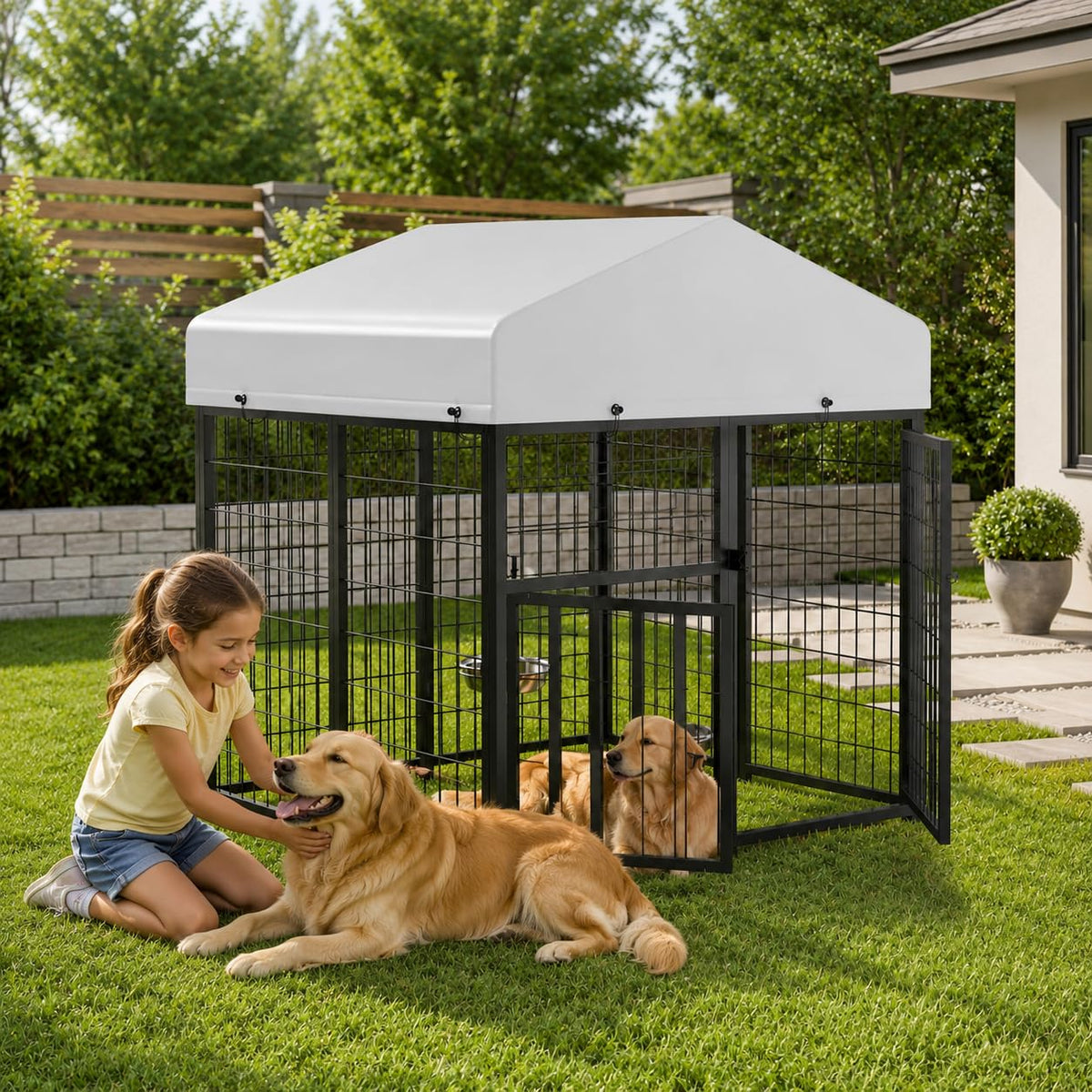 4 x 4 x 4.25 FT Outdoor Dog Kennel with Roof C409