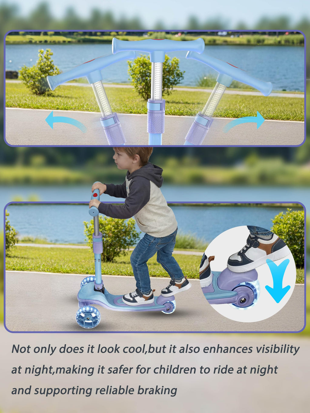 2-in-1 Folding Kick Scooter with Removable Seat and 3 PU Light-Up Wheels T1174